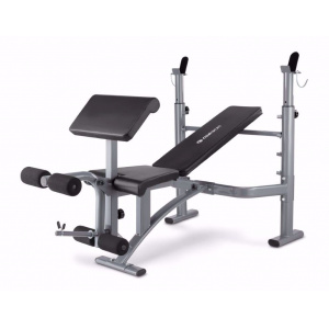 Bench with bar support, leg extension, arm curl